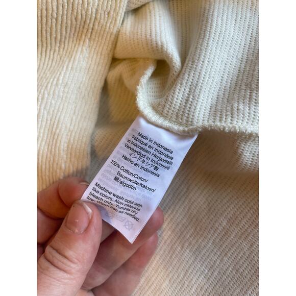 Texture & Thread Madewell Cream Ribbed V Neck Long Sleeve Tie Front Cotton Top M - Picture 8 of 10